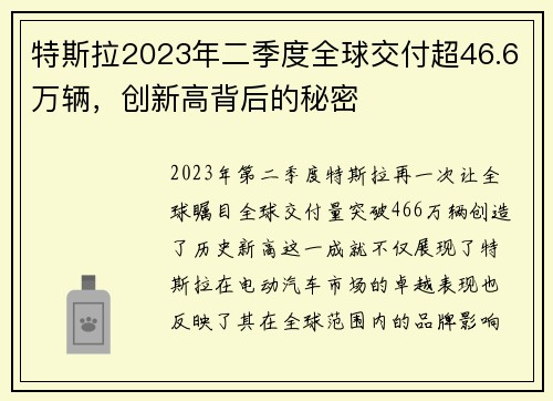 特斯拉2023年二季度全球交付超46.6万辆，创新高背后的秘密