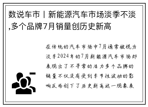 数说车市丨新能源汽车市场淡季不淡,多个品牌7月销量创历史新高